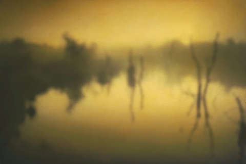 Nikolai Makarov Landscapes Category Series Image - Moorlands in yellow-golden coler with lake and reflecting trees